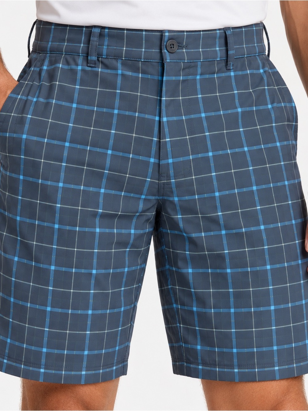 Nike Golf Men’s Plaid Dri-FIT Shorts Blue Gray Size 42 Performance Stretch